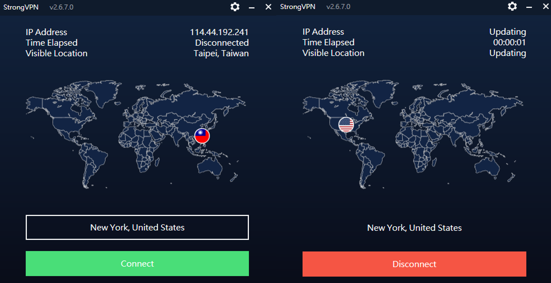 Sélection serveur StrongVPN