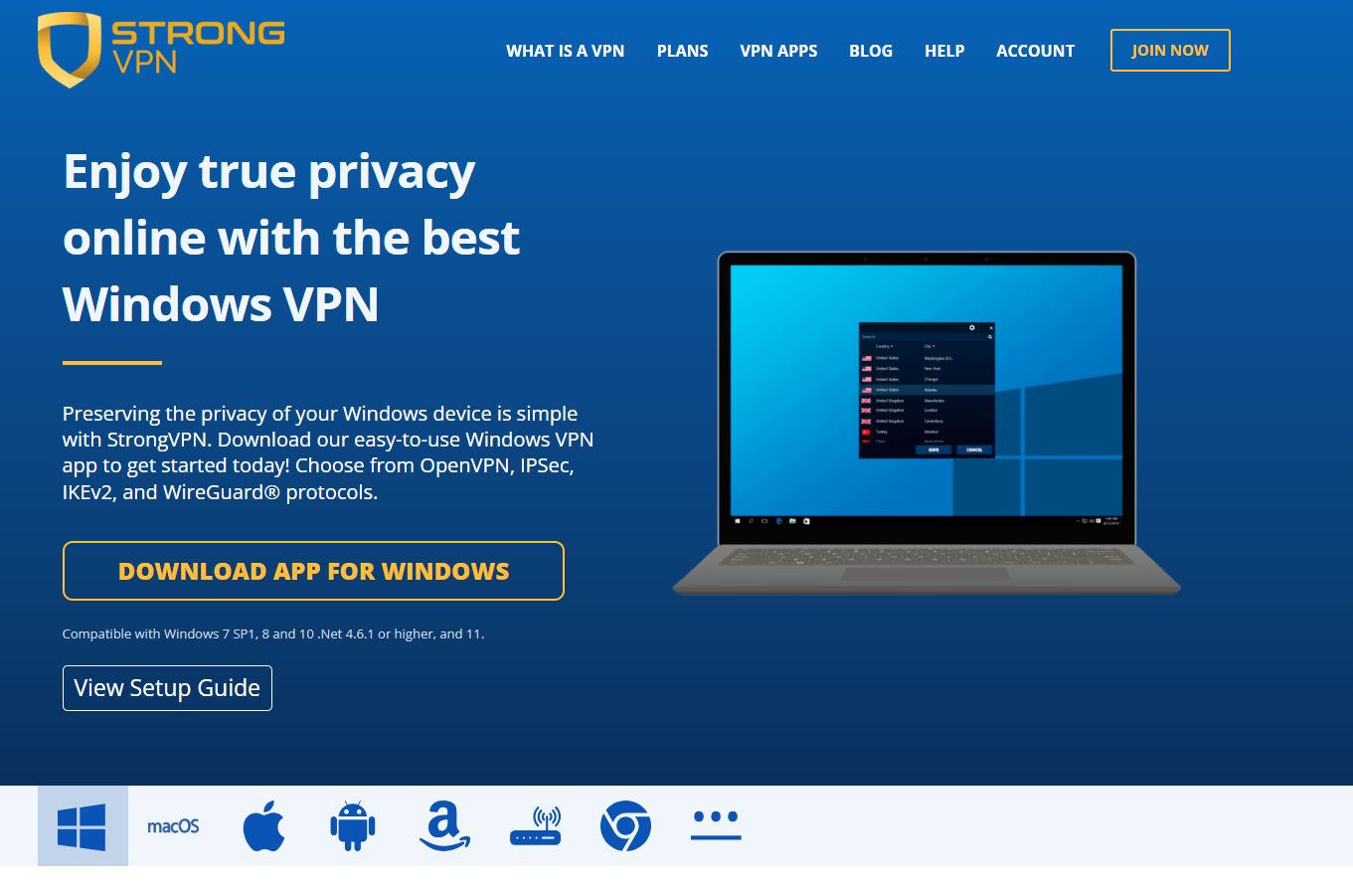 Page téléchargement StrongVPN
